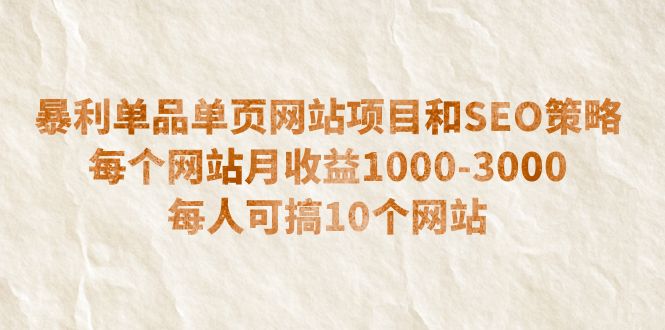 暴利单品单页网站项目和SEO策略  每个网站月收益1000-3000  每人可搞10个