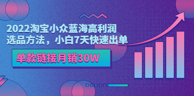 2022淘宝小众蓝海高利润选品方法，小白7天快速出单，单款链接月销30W